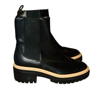 Nordstrom Open Edit Mira Lug Sole Black Faux Leather Chelsea Boots C33734